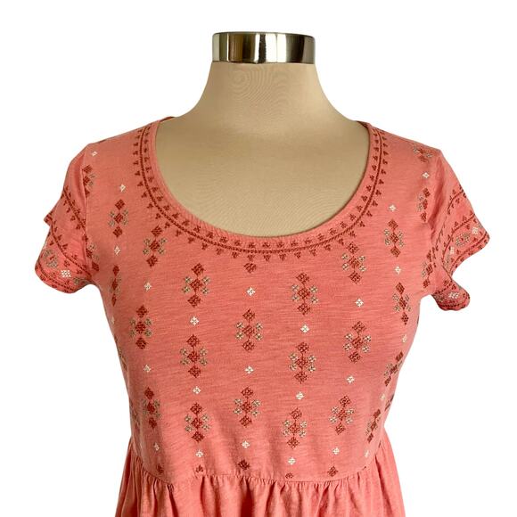 Garnet Hill Organic Cotton Coral Embroidered Knit Dress Size 4 Scoop Neck Spring - Picture 2 of 11